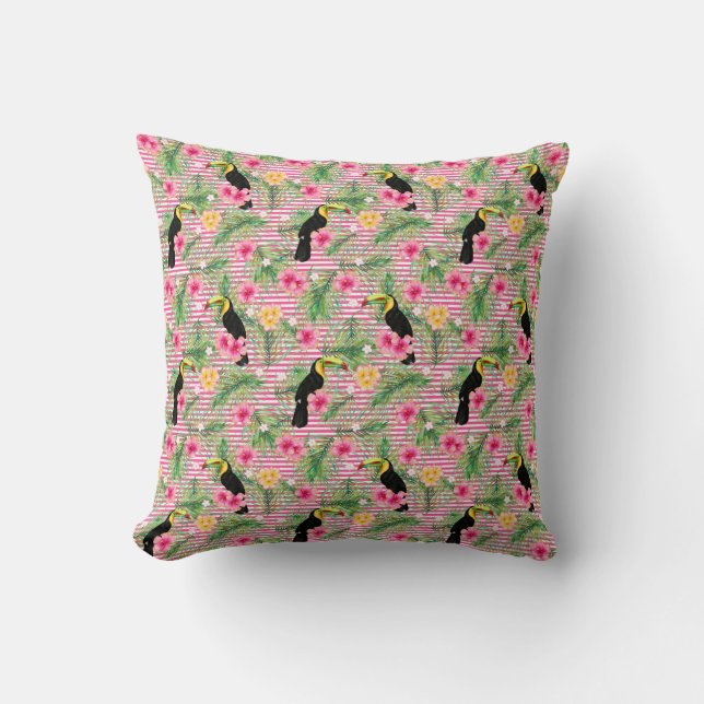 Rosa, tropische Bird Fern Throw Kissen (Vorderseite)