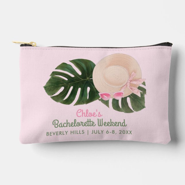 Rosa Tropische Blätter zur Sommerzeit | Bacheloret Zubehörtasche (Vorderseite)