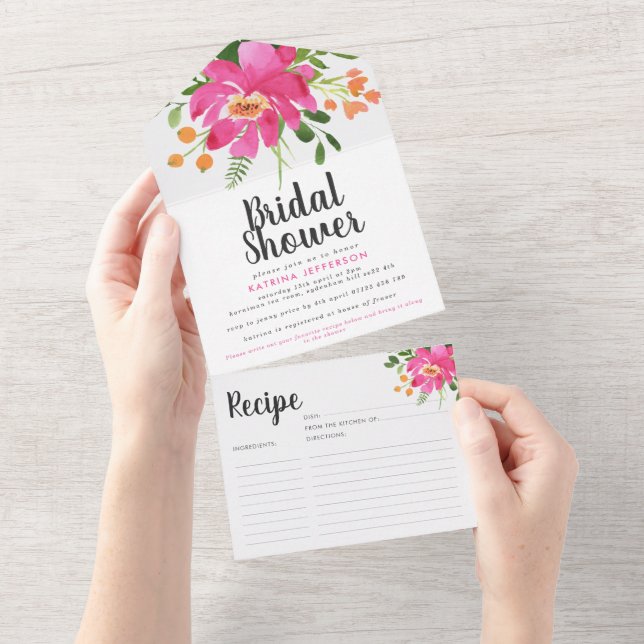 Rosa tropische Blume Brautparty Rezept All In One Einladung (Abreißen)