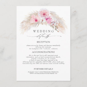 Rosa tropische Blume Hochzeitsinformationen Begleitkarte