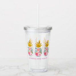 Rosa tropische Blume und Ananas Acryltrinkbecher