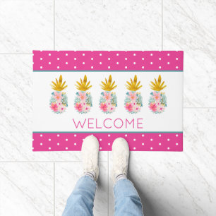 Rosa tropische Blume und Ananas Fußmatte