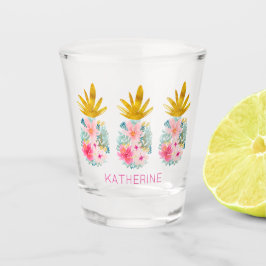 Rosa tropische Blume und Ananas Schnapsglas