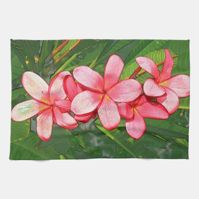Rosa tropische Frangipani-Kunst Geschirrtuch (Horizontal)