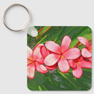 Rosa tropische Frangipani-Kunst Schlüsselanhänger