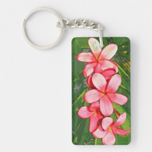 Rosa tropische Frangipani-Kunst Schlüsselanhänger