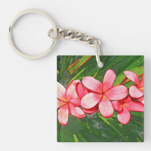 Rosa tropische Frangipani-Kunst Schlüsselanhänger