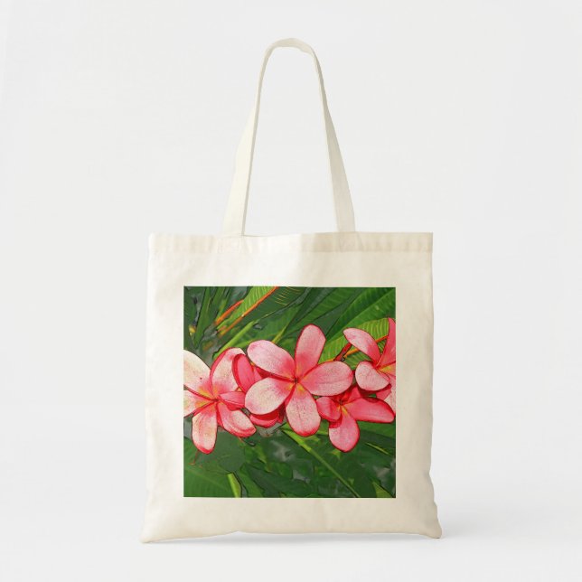 Rosa tropische Frangipani-Kunst Tragetasche (Vorne)