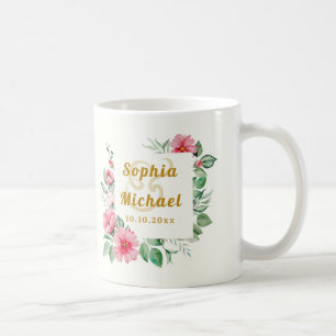 Rosa tropische Hibiskusblüten und üppiges Grün Kaffeetasse