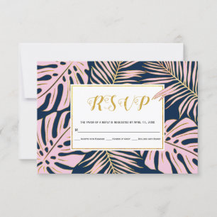 Rosa Tropische Monstera, Blätter aus Palmen RSVP Karte