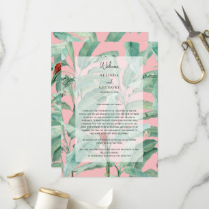Rosa tropische Palmen Blätter Hochzeitreise Programm