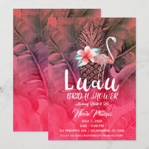 Rosa Tropischer Glitzer Ananas Luau Brautparty Einladung