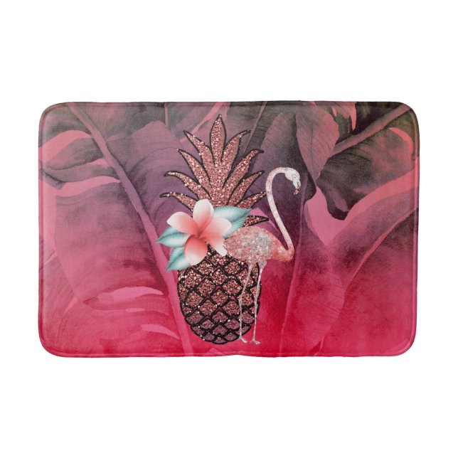 Rosa Tropischer Glitzer Ananas Palme Blätter Chic Badematte (Vorderseite)