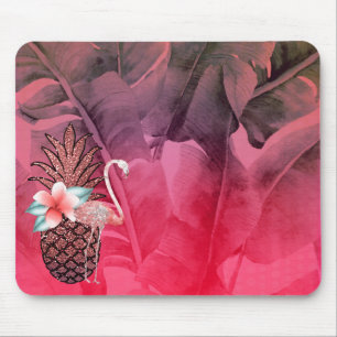Rosa Tropischer Glitzer Ananas Palme Blätter Chic Mousepad