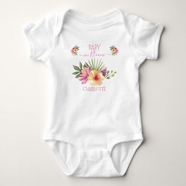 Rosa tropischer Hibiskus Blumenbaby in Bloom Baby Strampler (Vorderseite)