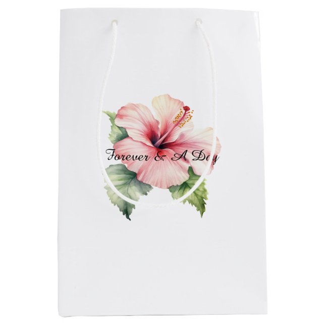 Rosa Tropischer Hibiskus Blumenzehen Mittlere Geschenktüte (Vorderseite)