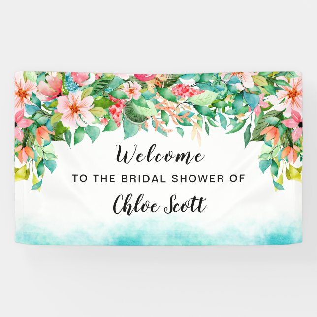 Rosa tropisches Brautparty Banner (Horizontal)