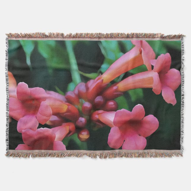 Rosa Trumpet Honeysuckle Botanische Kunst Decke (Vorderseite)
