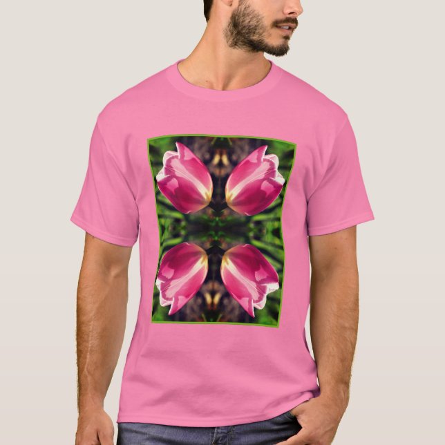 Rosa Tulip Blume bei Sonnenlicht Abstrakt T-Shirt (Vorderseite)