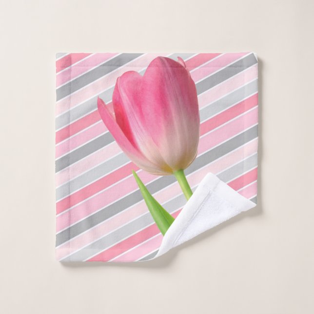 Rosa Tulip Grau Streifen Set Handtuch (Waschlappen)