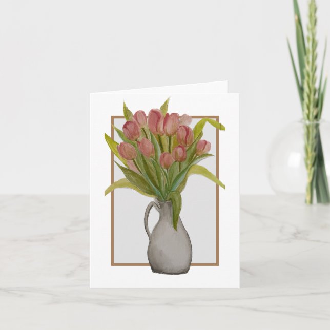 Rosa Tulip in einer Vase Faltkarte (Vorderseite)
