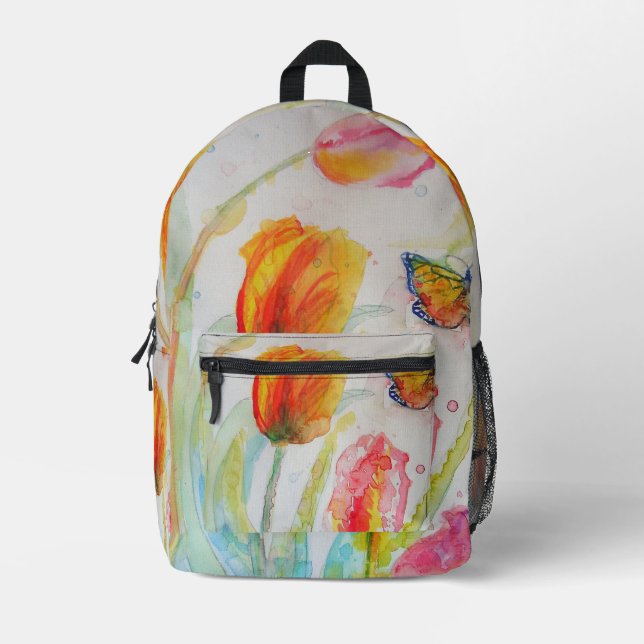 Rosa Tulip Tulips Wasserfarben Girls Rucksack (Vorderseite)