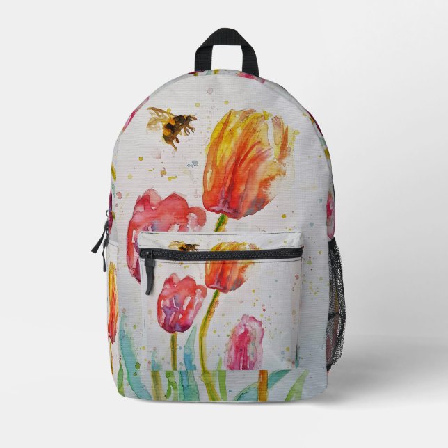 Rosa Tulip Tulips Wasserfarben Girls Rucksack (Vorderseite)