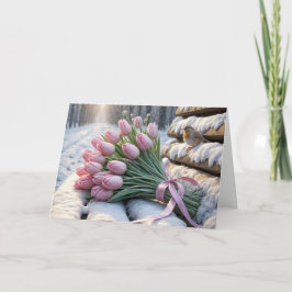Rosa Tulips auf einer schneebedeckten Insel Karte