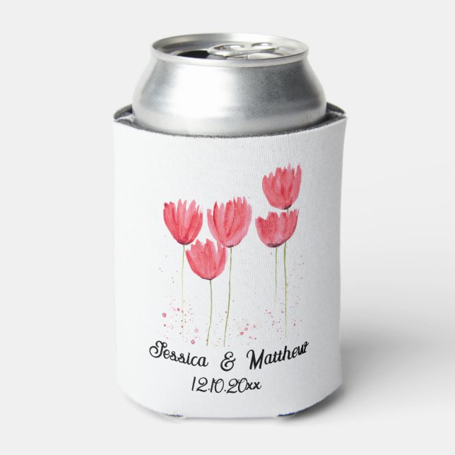 Rosa Tulips Blütenfrühling Rustikale Hochzeiten Dosenkühler (Kanne Vorderseite)