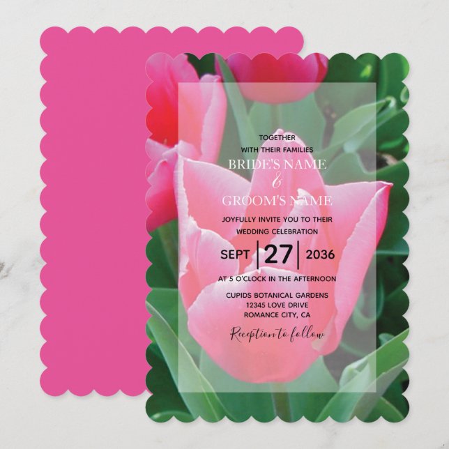 Rosa Tulips Hochzeit Einladungen (Vorne/Hinten)