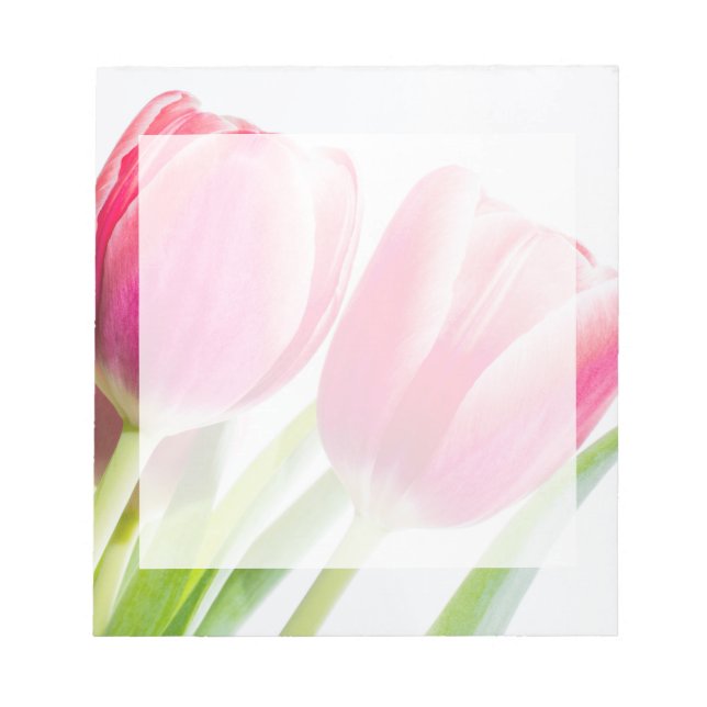 Rosa Tulips mit grünem Blätter Foto Notizblock (Vorderseite)