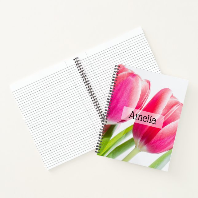 Rosa Tulips mit grünem Blätter Foto Notizbuch (Innenseite)