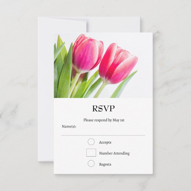 Rosa Tulips mit grünem Blätter Foto RSVP Karte (Vorderseite)