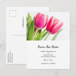 Rosa Tulips mit grünen Blätter Foto Hochzeit Ankündigungspostkarte