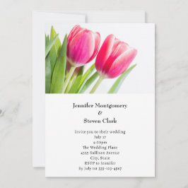 Rosa Tulips mit grünen Blätter Foto Hochzeit Einladung