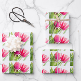 Rosa Tulips mit grünen Blätter Foto Muster