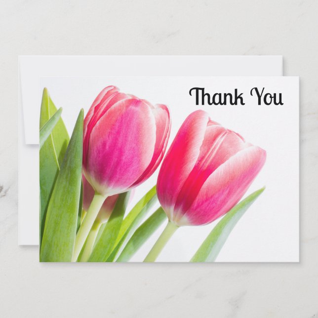 Rosa Tulips mit grünen Blätter Foto Vielen Dank Dankeskarte (Vorderseite)