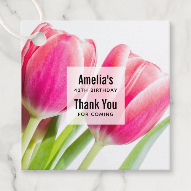 Rosa Tulips mit grünen Blätter Foto Vielen Dank Geschenkanhänger (Vorderseite)