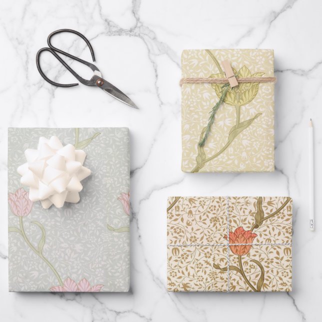 Rosa Tulips Morris Muster Geschenkpapier Set (Vorderseite)