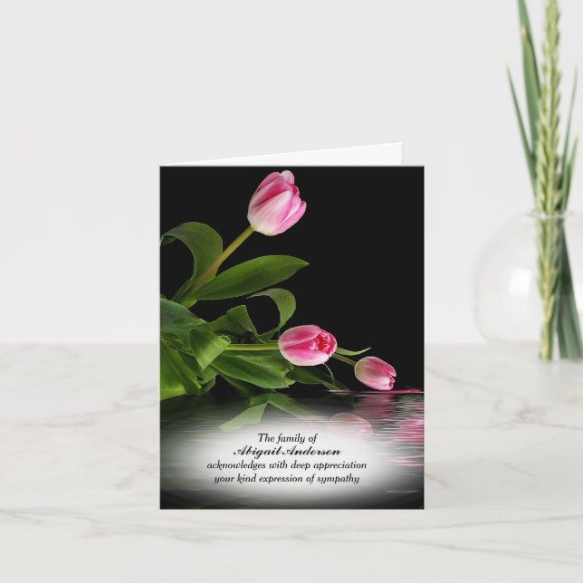 Rosa Tulissen im Wasser Beileid Danke Karte (Vorderseite)