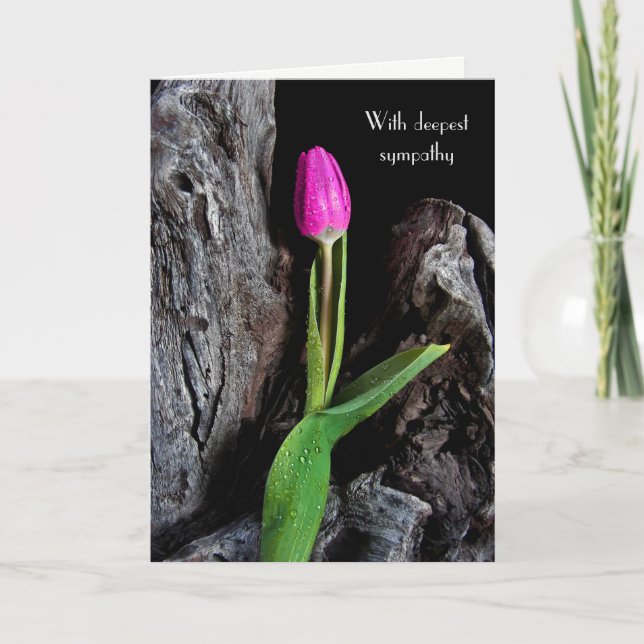 Rosa Tulpe auf dem Beileid aus Treibholz Karte (Vorderseite)