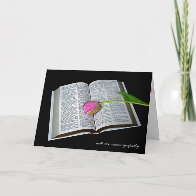 Rosa Tulpe auf dem Beileid der Heiligen Bibel Karte (Vorderseite)