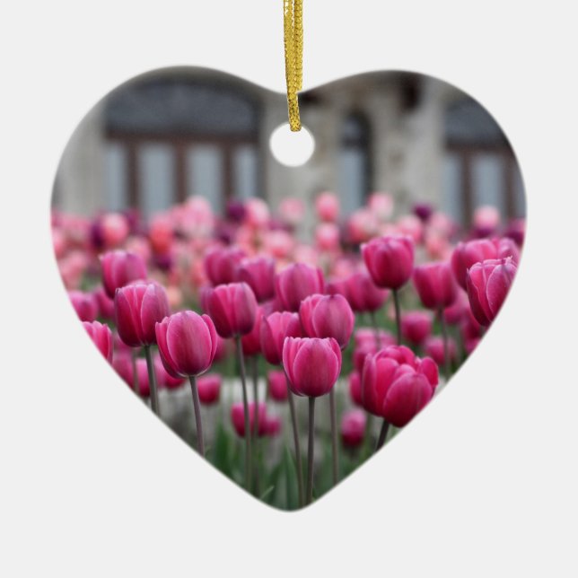 Rosa Tulpe-Herz-Verzierung Keramikornament (Vorne)
