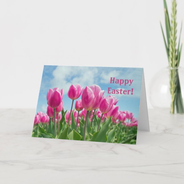 Rosa Tulpe-Ostern-Karte Dankeskarte (Vorderseite)