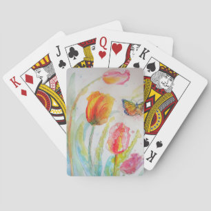 Rosa Tulpe & Schmetterling Blumen Spielkarten Set