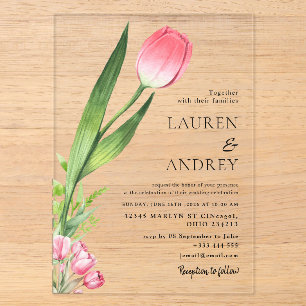 Rosa Tulpen-Acrylhchzeit-Einladung Acryleinladungen