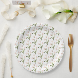 Rosa Tulpen Aquarell Blumen Baby Shower Pappteller