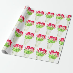 Rosa Tulpen Aquarell Elegante Kunst Geschenkpapier