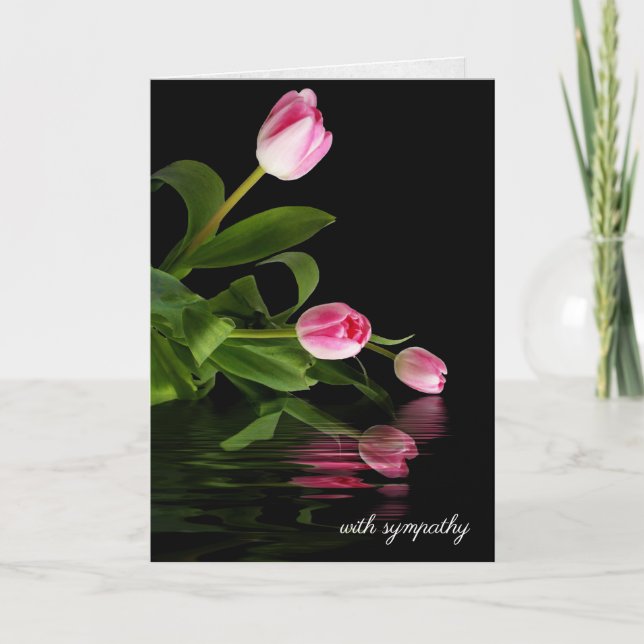 Rosa Tulpen auf schwarz für Beileid Karte (Vorderseite)