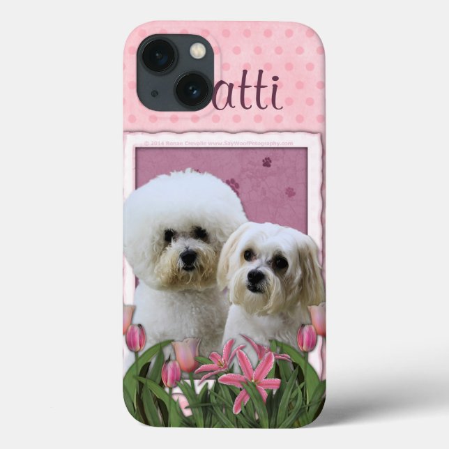 Rosa Tulpen - Bichon und maltesisches Case-Mate iPhone Hülle (Rückseite)